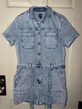 GAP Light Blue Denim Short Sleeve Jumpsuit